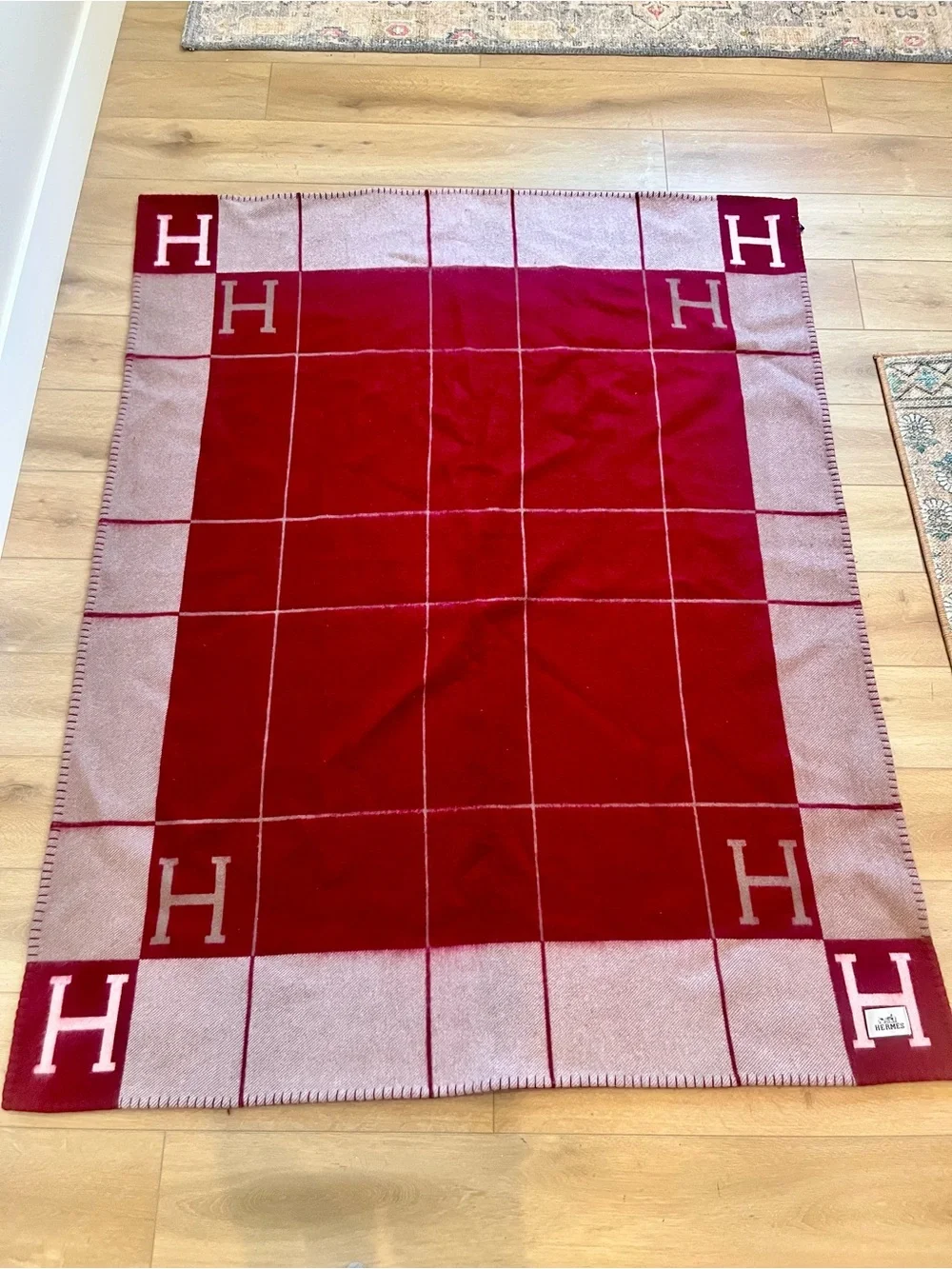 Burgundy H Logo Throw Blanket and Pillow Set